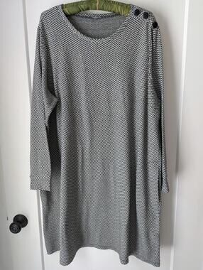Studio 1886 Women's XXL Shift Dress Herringbone Black White Pockets Relaxed EUC